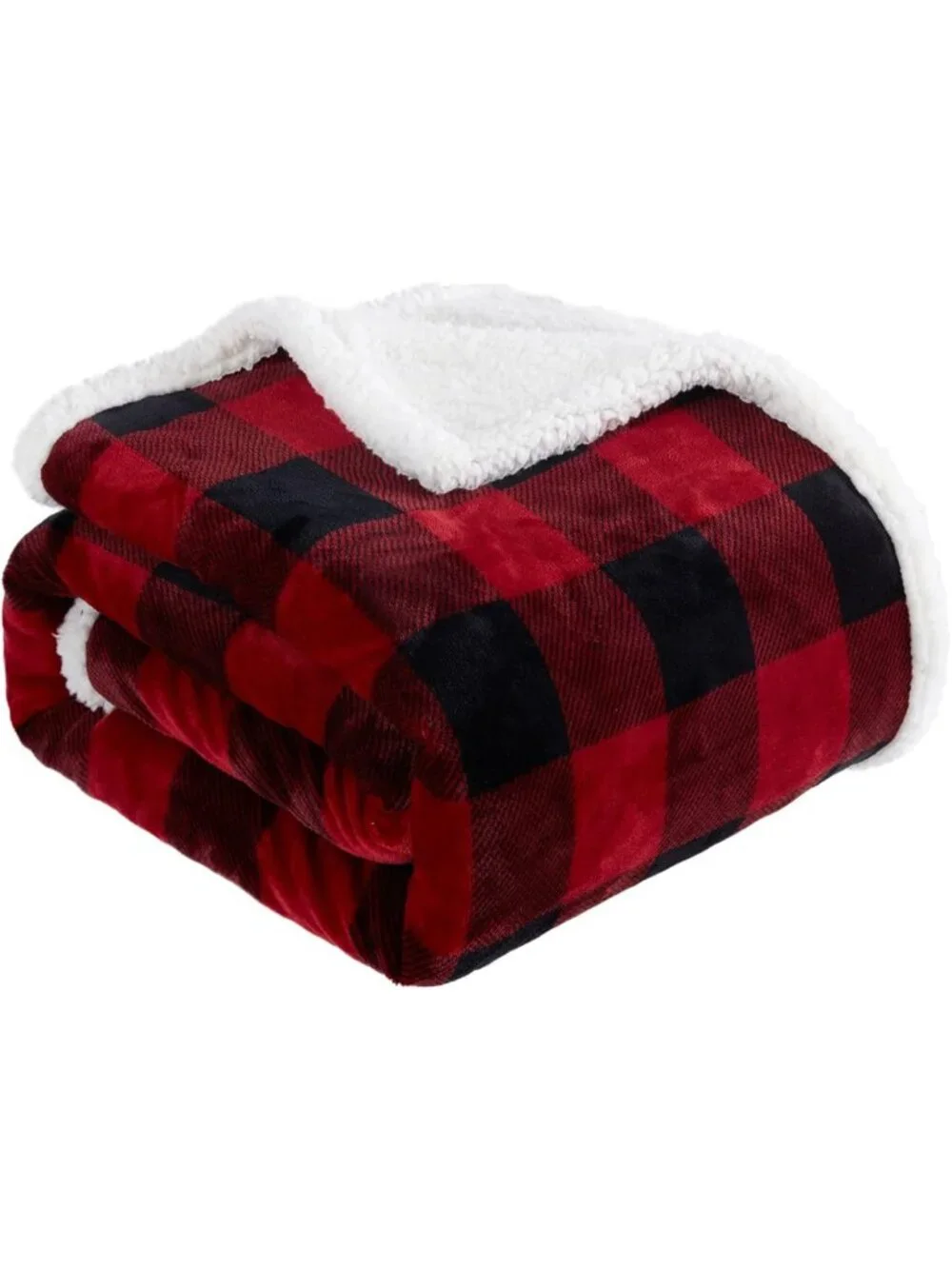 Cozy Red & Black Buffalo Plaid Sherpa Twin Blanket 60